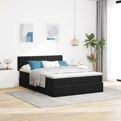Ottoman-Bett mit Matratze & LEDs Schwarz 140x190 cm Samt
