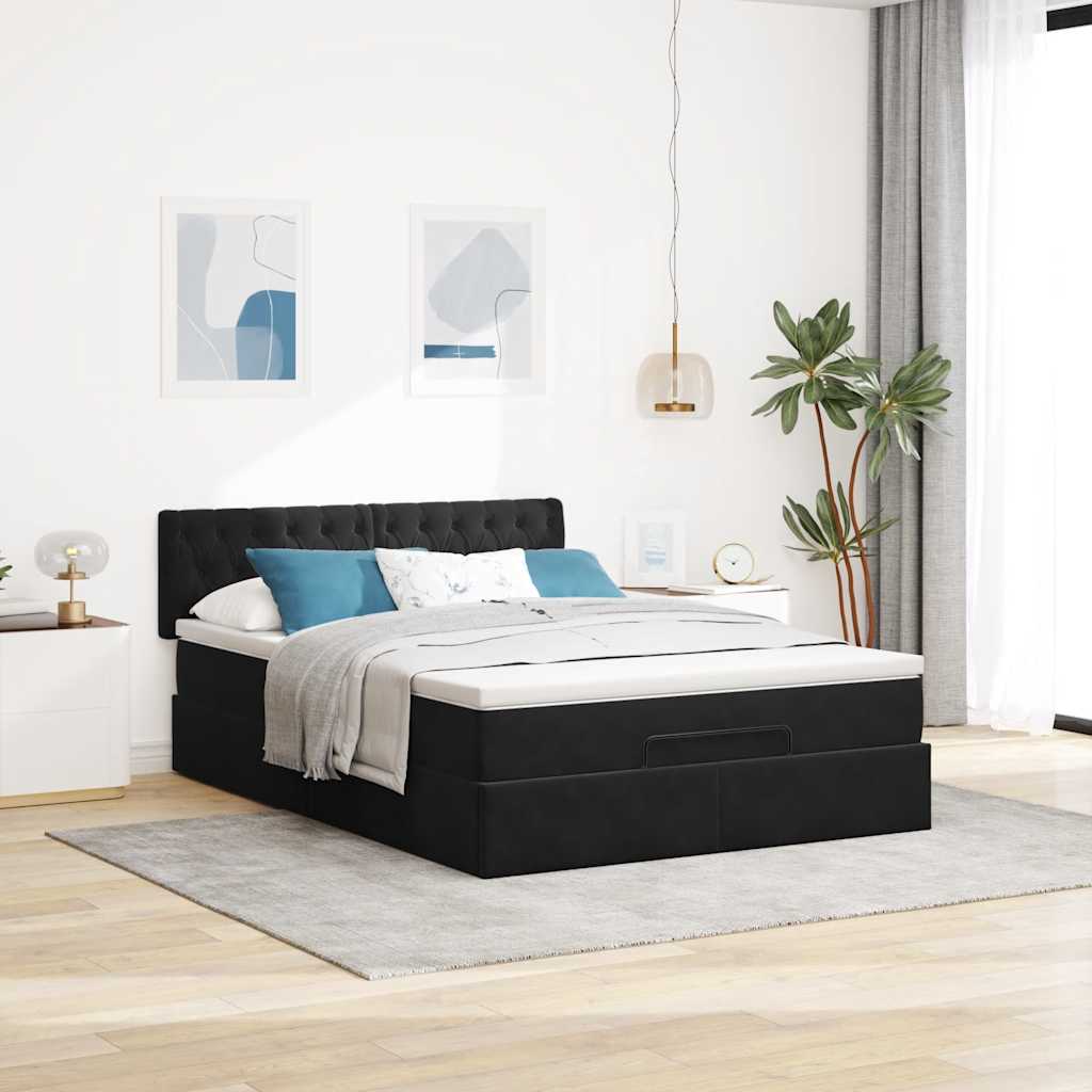Ottoman-Bett mit Matratze & LEDs Schwarz 140x190 cm Samt
