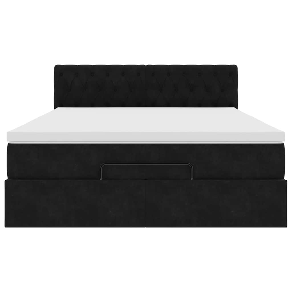 Ottoman-Bett mit Matratze & LEDs Schwarz 140x190 cm Samt