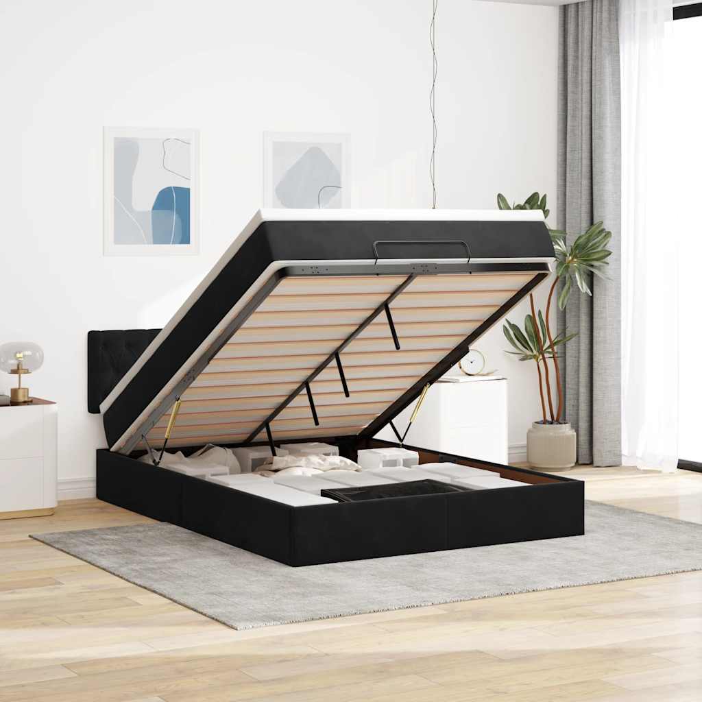 Ottoman-Bett mit Matratze & LEDs Schwarz 140x190 cm Samt