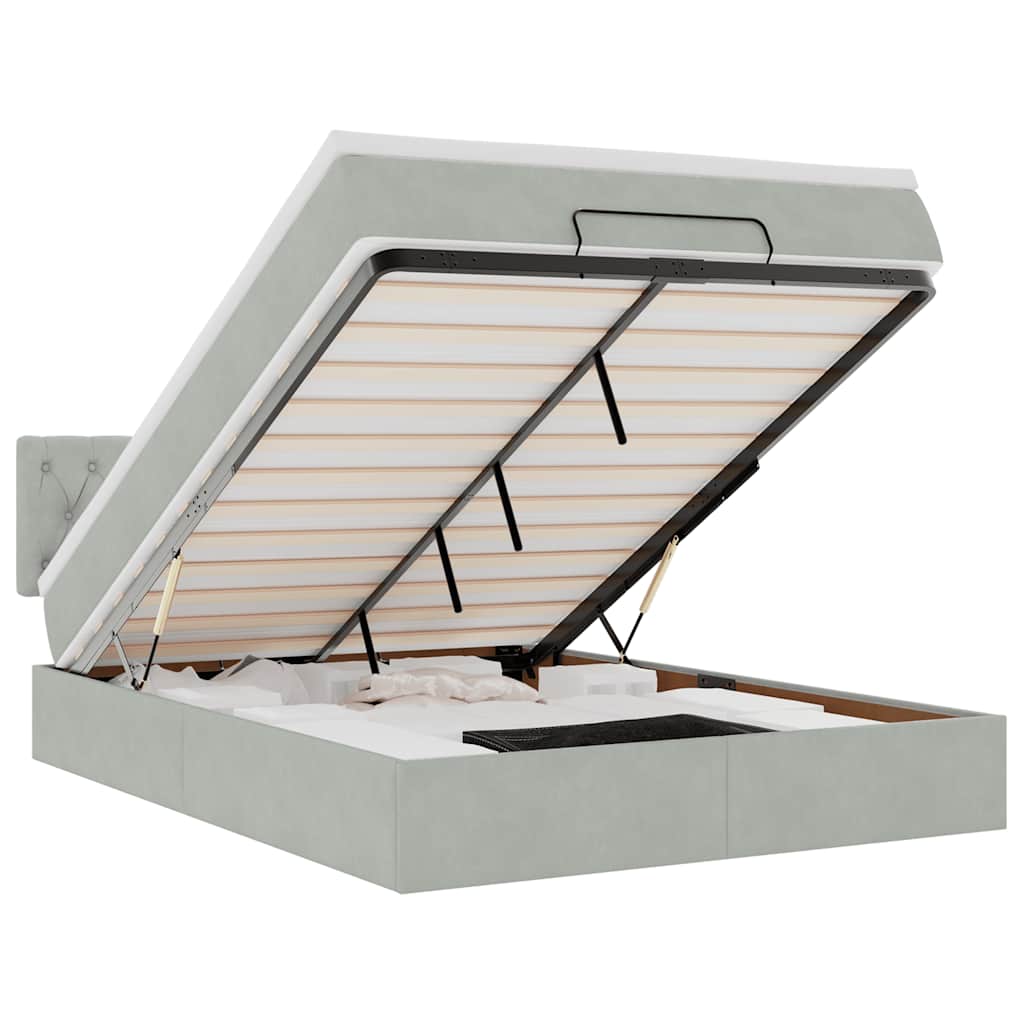 Lit ottoman avec matelas et LED gris clair 140x200 cm velours