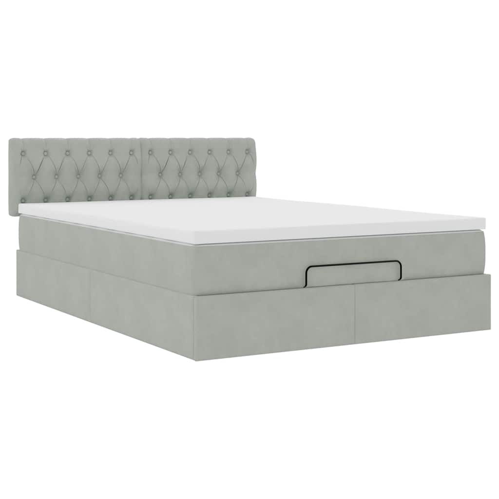 Lit ottoman avec matelas et LED gris clair 140x200 cm velours
