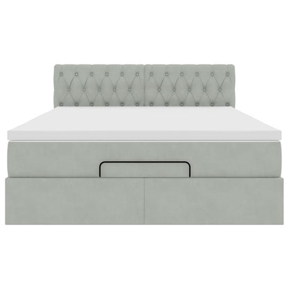 Ottoman-Bett mit Matratze & LEDs Hellgrau 140x200 cm Samt