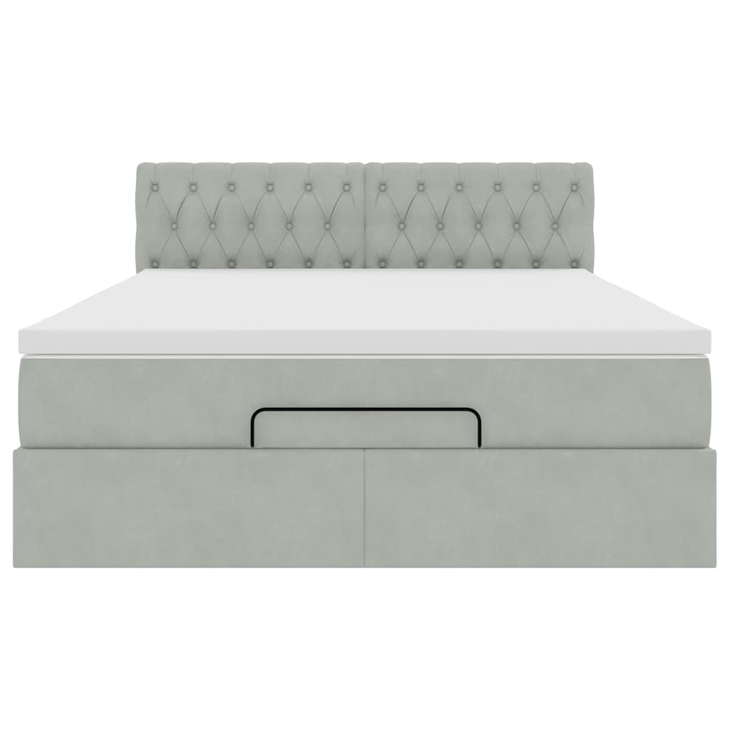 Ottoman-Bett mit Matratze & LEDs Hellgrau 140x200 cm Samt