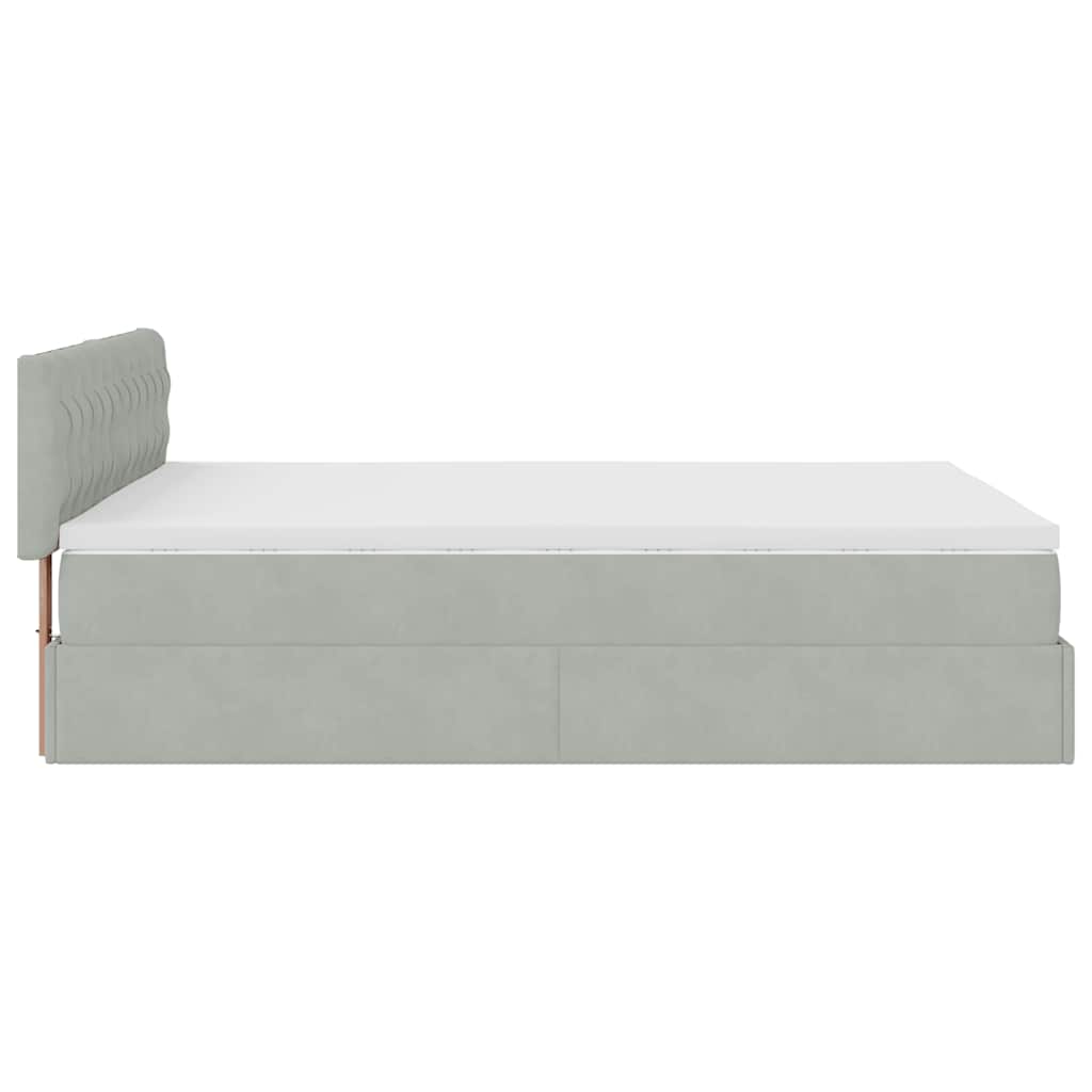 Lit ottoman avec matelas et LED gris clair 140x200 cm velours