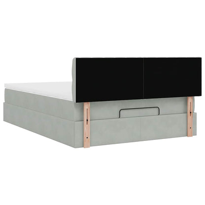 Ottoman-Bett mit Matratze & LEDs Hellgrau 140x200 cm Samt