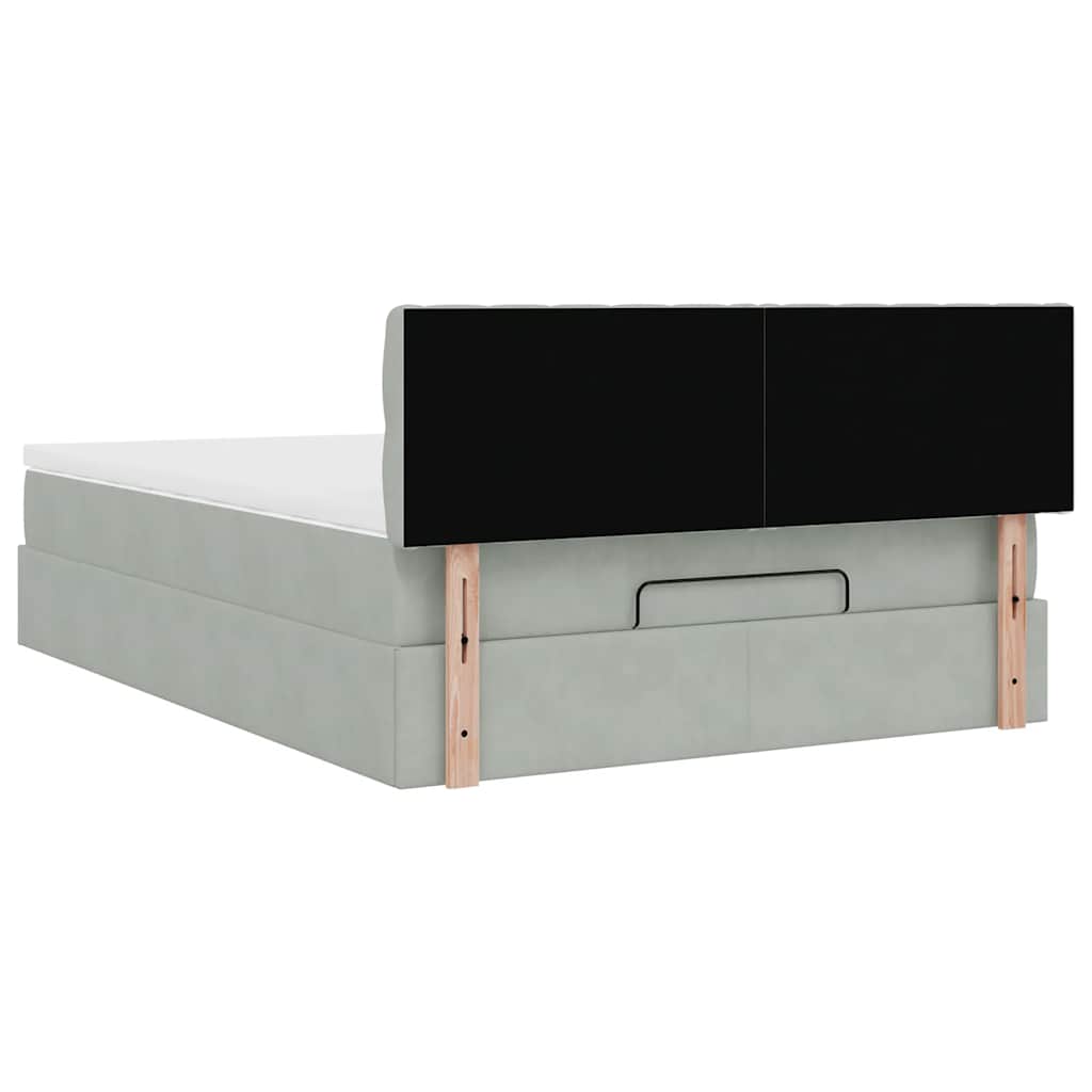 Ottoman-Bett mit Matratze & LEDs Hellgrau 140x200 cm Samt