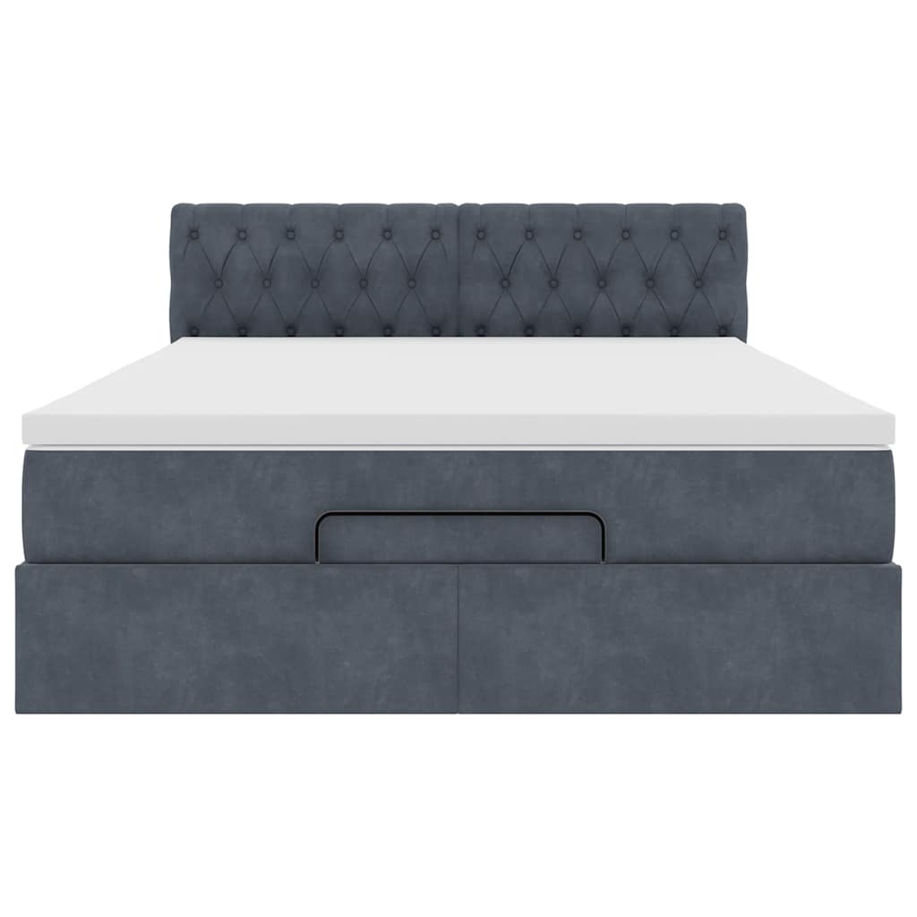 Lit ottoman avec matelas et LED gris foncé 140x200 cm velours