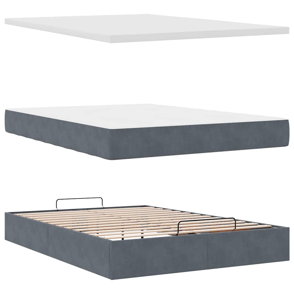 Lit ottoman avec matelas et LED gris foncé 140x200 cm velours