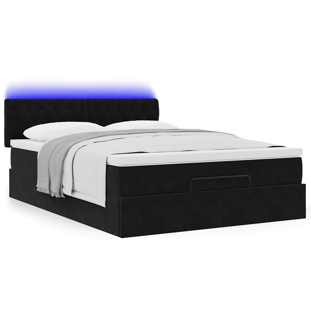 Ottoman-Bett mit Matratze & LEDs Schwarz 140x200 cm Samt