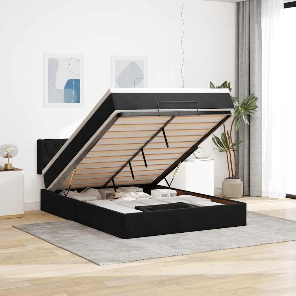 Ottoman-Bett mit Matratze & LEDs Schwarz 140x200 cm Samt
