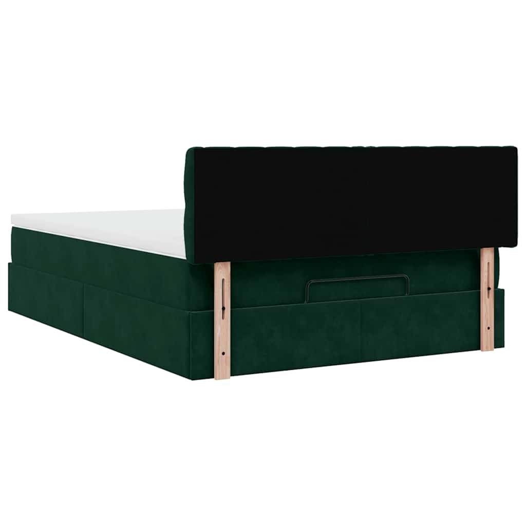 Ottoman-Bett mit Matratze & LEDs Dunkelgrün 140x200 cm Samt