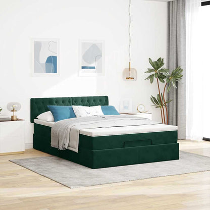 Ottoman-Bett mit Matratze & LEDs Dunkelgrün 140x200 cm Samt