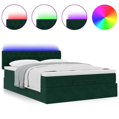 Ottoman-Bett mit Matratze & LEDs Dunkelgrün 140x200 cm Samt