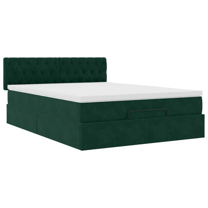 Ottoman-Bett mit Matratze & LEDs Dunkelgrün 140x200 cm Samt