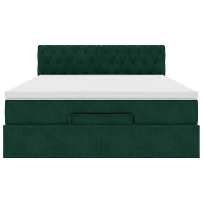 Ottoman-Bett mit Matratze & LEDs Dunkelgrün 140x200 cm Samt
