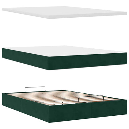 Ottoman-Bett mit Matratze & LEDs Dunkelgrün 140x200 cm Samt