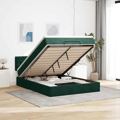 Ottoman-Bett mit Matratze & LEDs Dunkelgrün 140x200 cm Samt