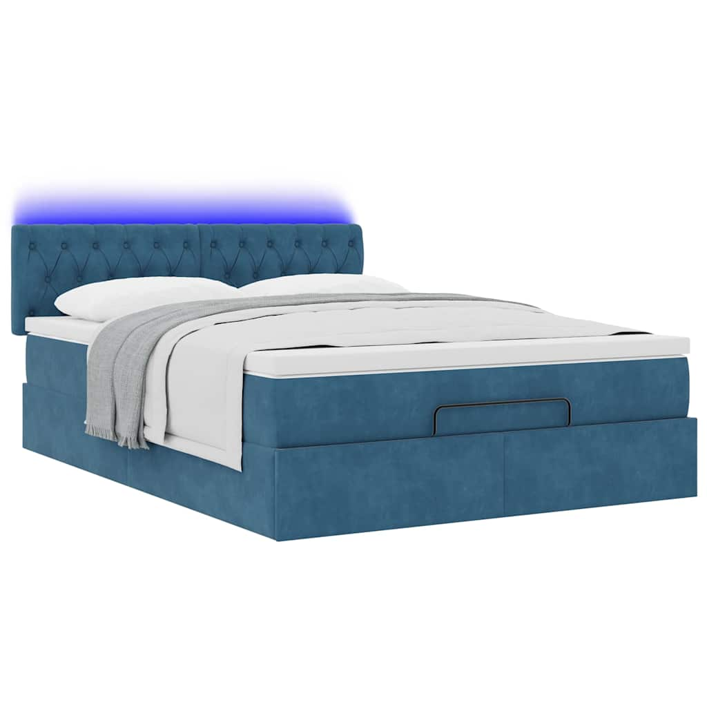 Ottoman-Bett mit Matratze & LEDs Dunkelblau 140x200 cm Samt