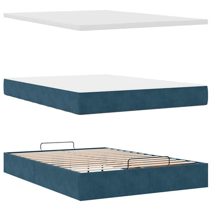 Ottoman-Bett mit Matratze & LEDs Dunkelblau 140x200 cm Samt