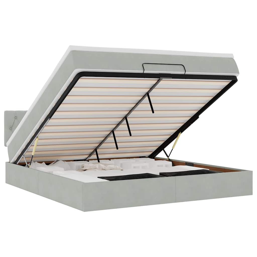 Ottoman-Bett mit Matratze & LEDs Hellgrau 160x200 cm Samt