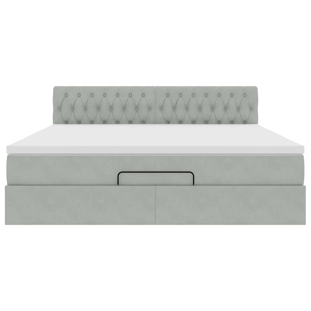 Ottoman-Bett mit Matratze & LEDs Hellgrau 160x200 cm Samt