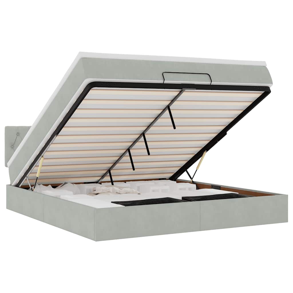 Ottoman-Bett mit Matratze & LEDs Hellgrau 180x200 cm Samt