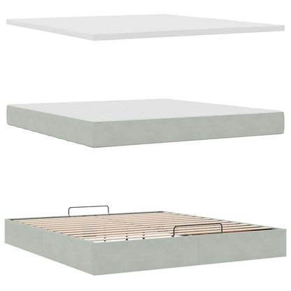 Ottoman-Bett mit Matratze & LEDs Hellgrau 180x200 cm Samt
