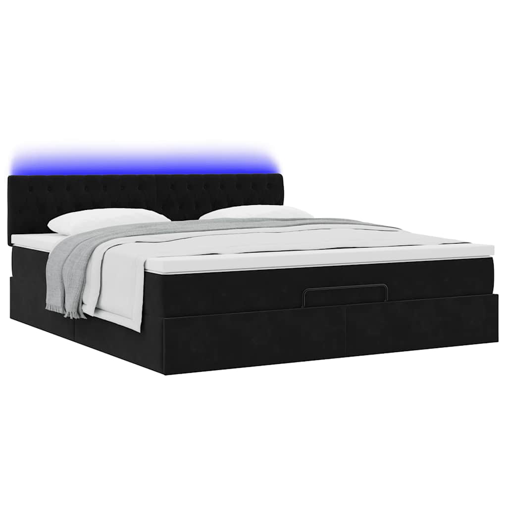 Ottoman-Bett mit Matratze & LEDs Schwarz 180x200 cm Samt