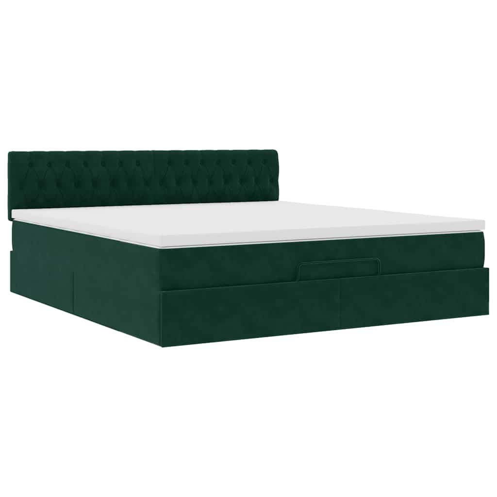 Ottoman-Bett mit Matratze & LEDs Dunkelgrün 180x200 cm Samt