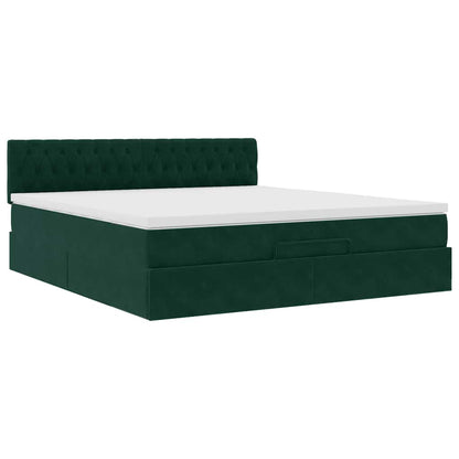 Ottoman-Bett mit Matratze & LEDs Dunkelgrün 180x200 cm Samt