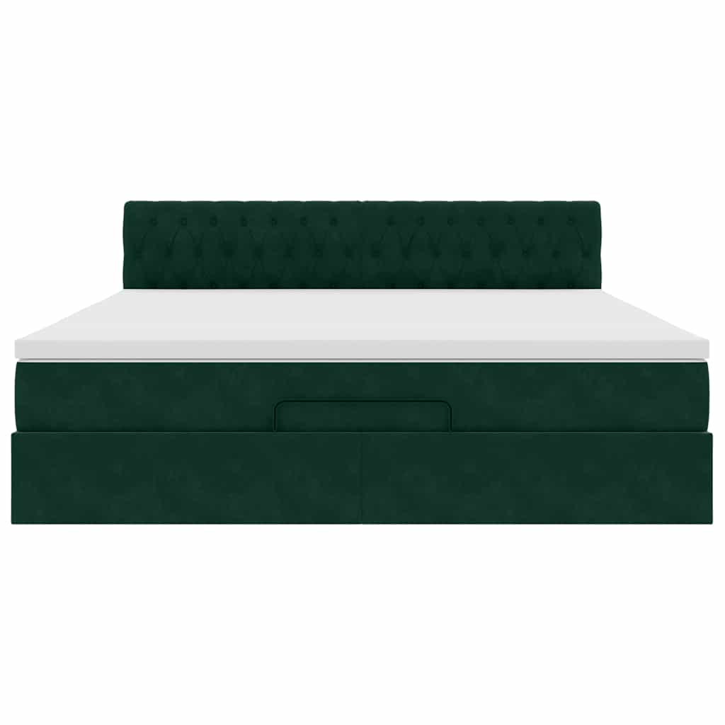 Ottoman-Bett mit Matratze & LEDs Dunkelgrün 180x200 cm Samt