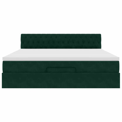 Ottoman-Bett mit Matratze & LEDs Dunkelgrün 180x200 cm Samt