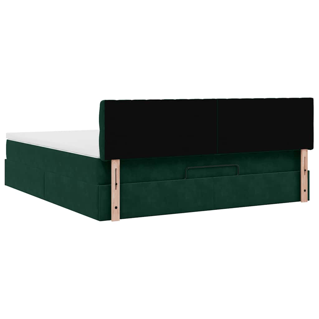 Ottoman-Bett mit Matratze & LEDs Dunkelgrün 180x200 cm Samt