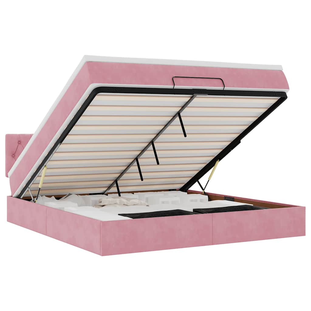 Ottomane Bett mit Matratze & LEDs Rosa 180x200 cm Samt