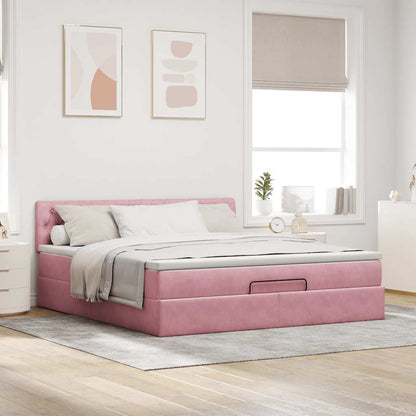 Ottomane Bett mit Matratze & LEDs Rosa 180x200 cm Samt