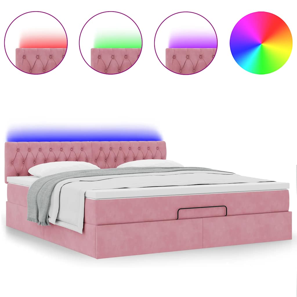 Ottomane Bett mit Matratze & LEDs Rosa 180x200 cm Samt