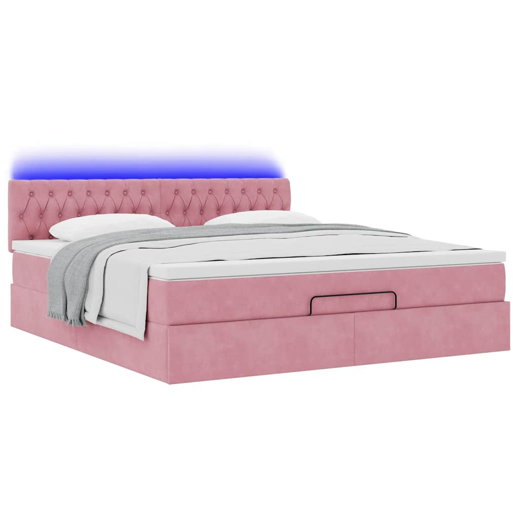 Ottomane Bett mit Matratze & LEDs Rosa 180x200 cm Samt