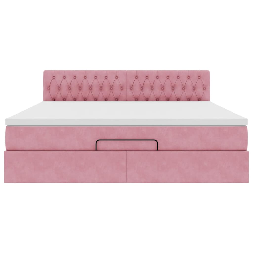Ottomane Bett mit Matratze & LEDs Rosa 180x200 cm Samt
