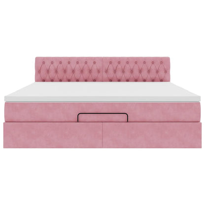 Ottomane Bett mit Matratze & LEDs Rosa 180x200 cm Samt