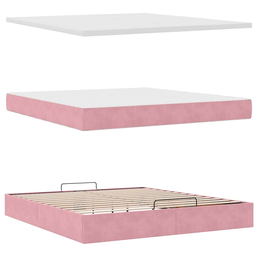 Ottomane Bett mit Matratze & LEDs Rosa 180x200 cm Samt
