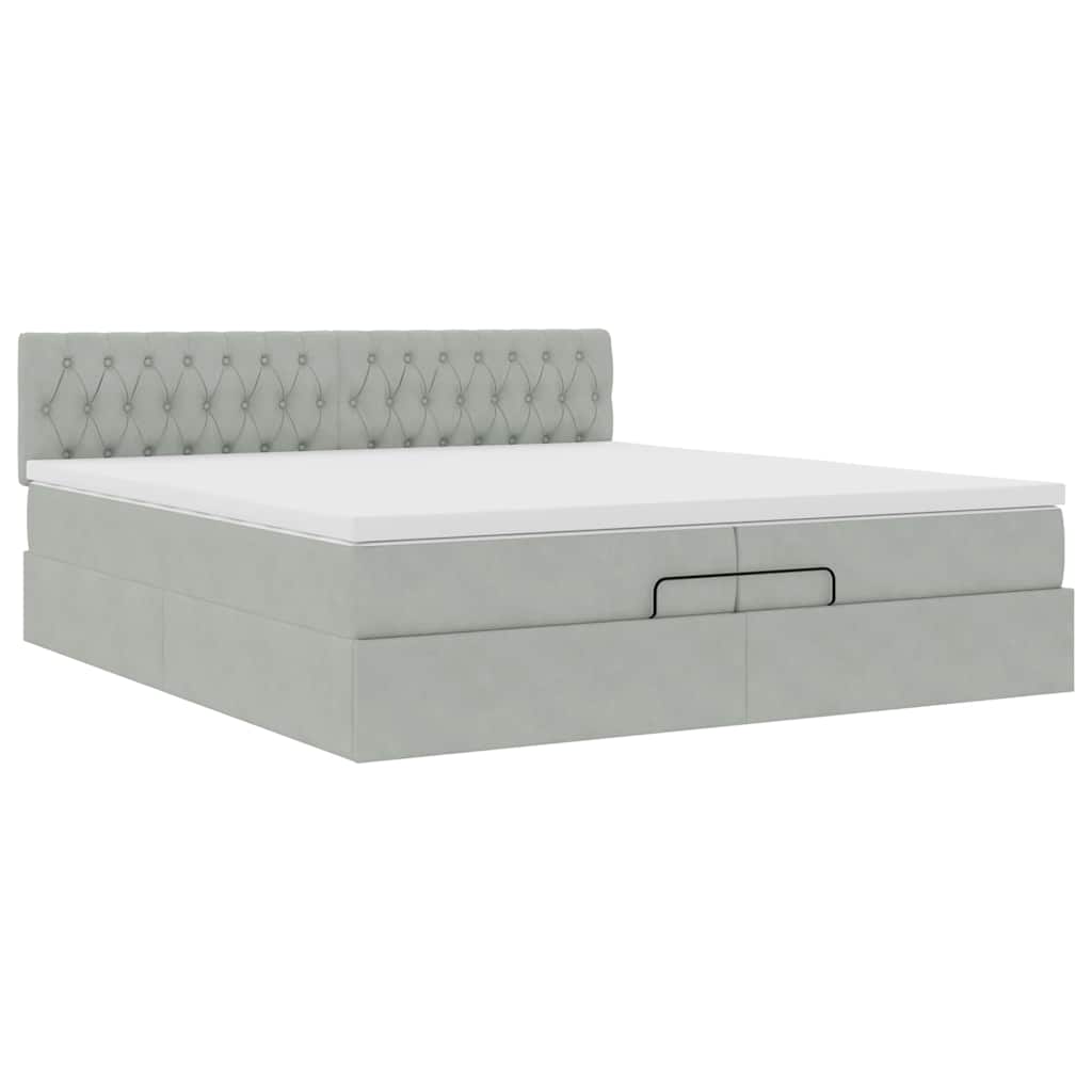 Ottoman-Bett mit Matratzen & LEDs Hellgrau 200x200 cm Samt