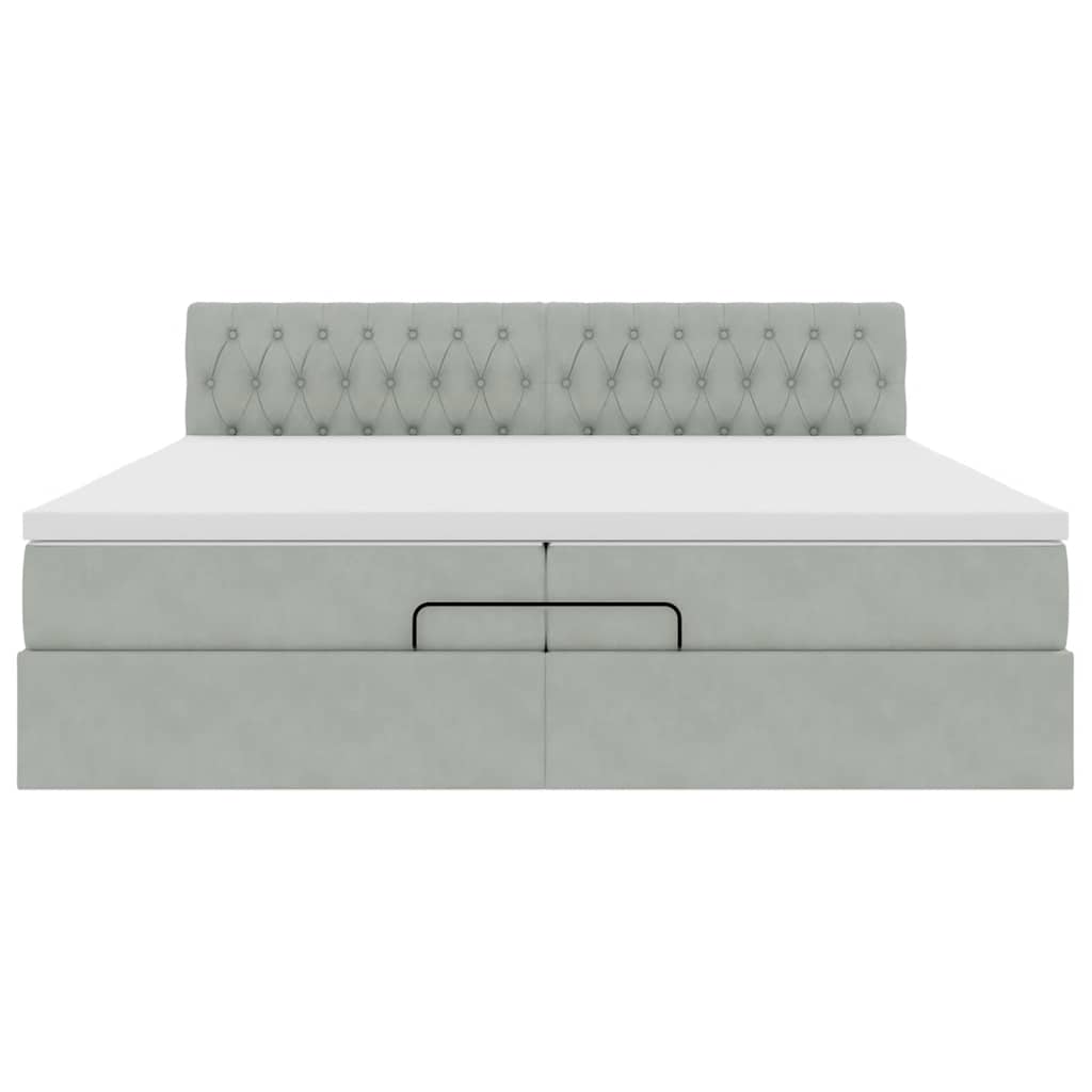 Ottoman-Bett mit Matratzen & LEDs Hellgrau 200x200 cm Samt