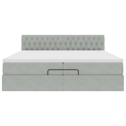 Ottoman-Bett mit Matratzen & LEDs Hellgrau 200x200 cm Samt