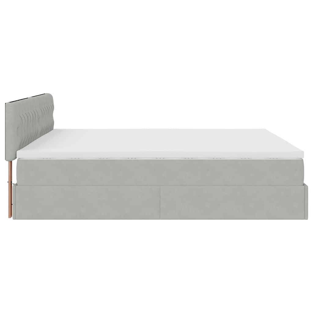 Ottoman-Bett mit Matratzen & LEDs Hellgrau 200x200 cm Samt