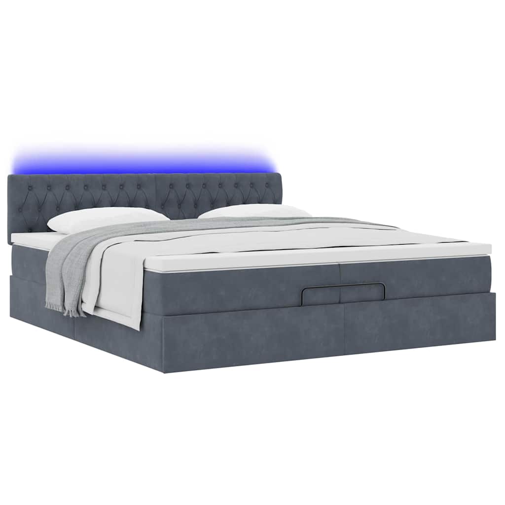 Ottoman-Bett mit Matratzen & LEDs Dunkelgrau 200x200 cm Samt