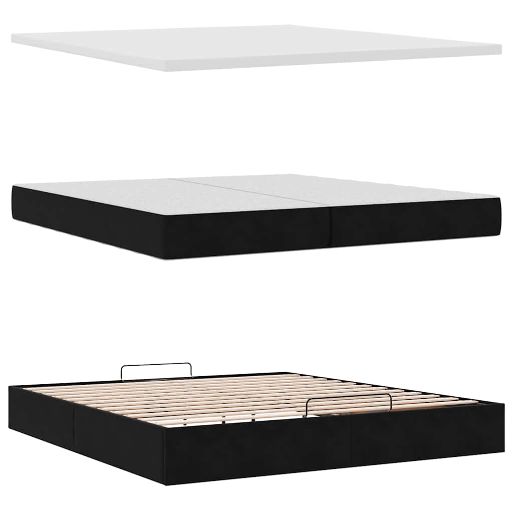 Ottoman-Bett mit Matratzen & LEDs Schwarz 200x200 cm Samt