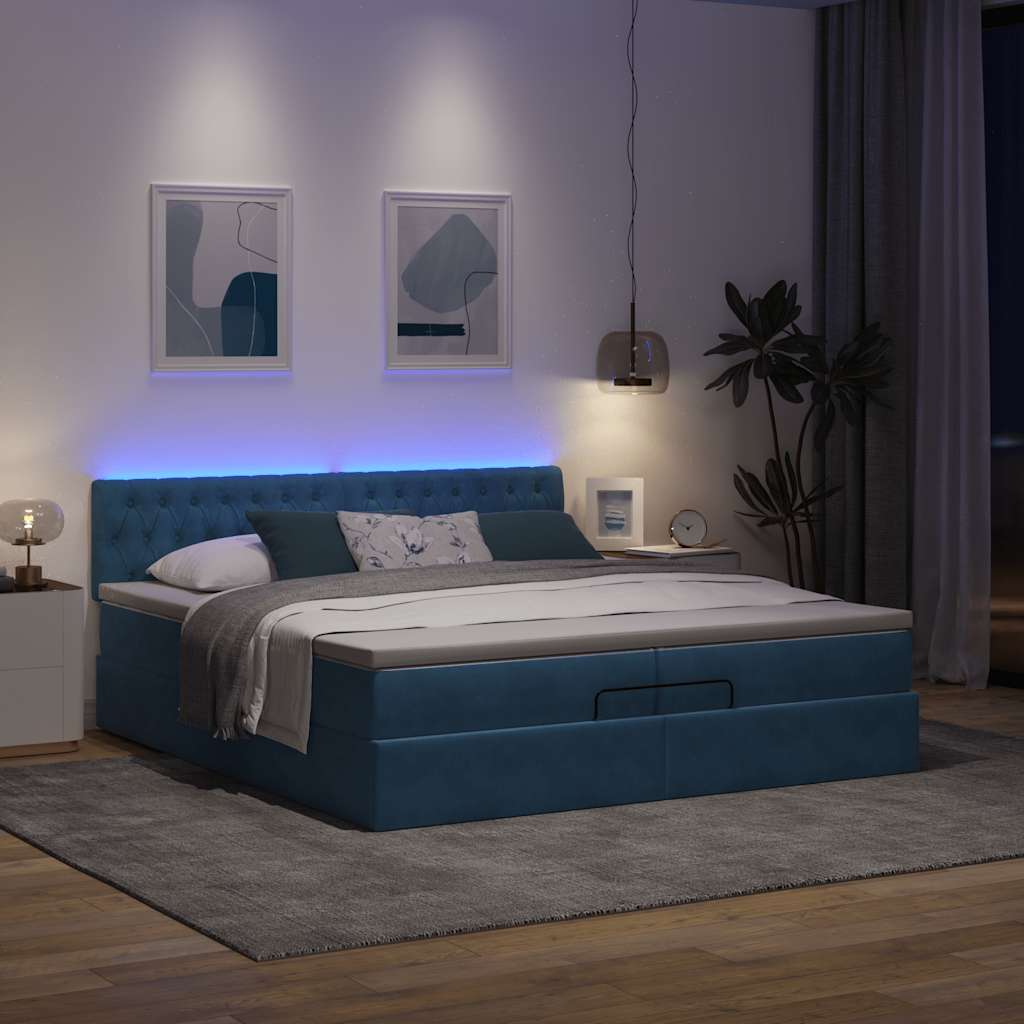 Ottoman-Bett mit Matratzen & LED Dunkelblau 200x200 cm Samt