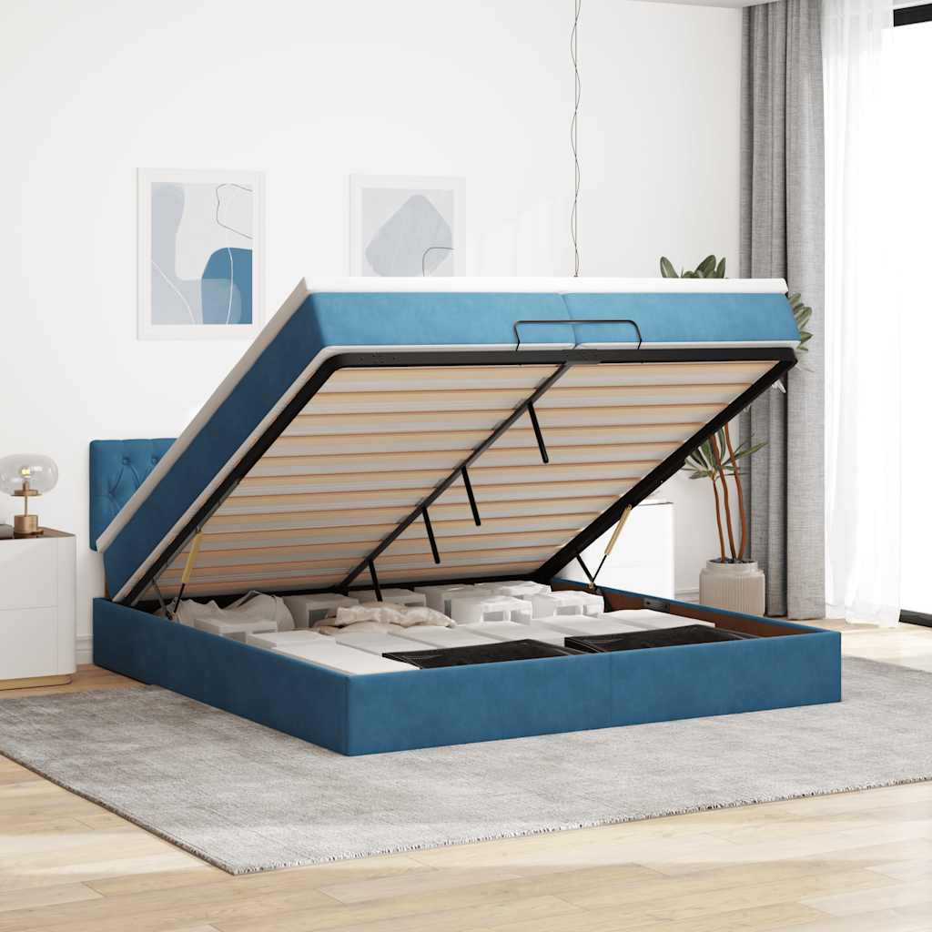 Ottoman-Bett mit Matratzen & LED Dunkelblau 200x200 cm Samt