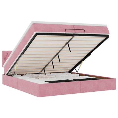 Ottoman-Bett mit Matratzen & LEDs Rosa 200x200 cm Samt